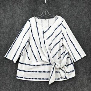George White Wrap Blouse Blue Polka Dots Women’s Plus Size 20 Casual Preppy